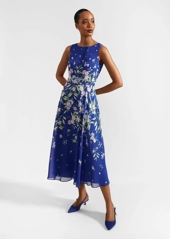 Women Dresses and Jumpsuits Hobbs Carly Floral Midi Dress Blue Multi