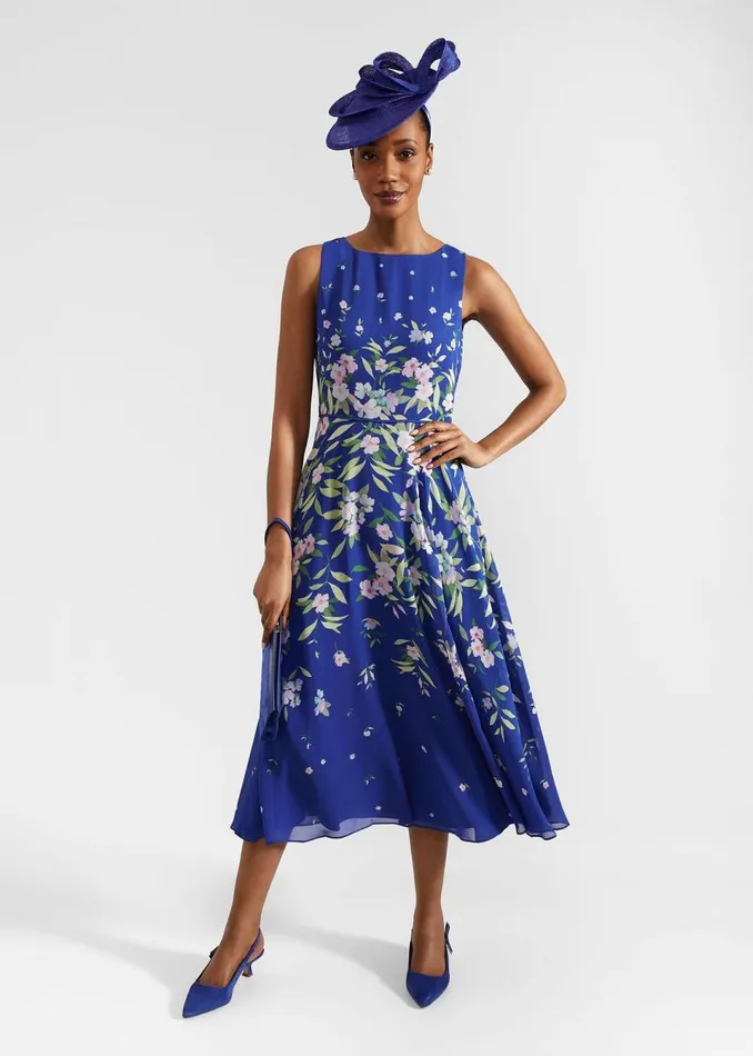 Women Dresses and Jumpsuits Hobbs Carly Floral Midi Dress Blue Multi
