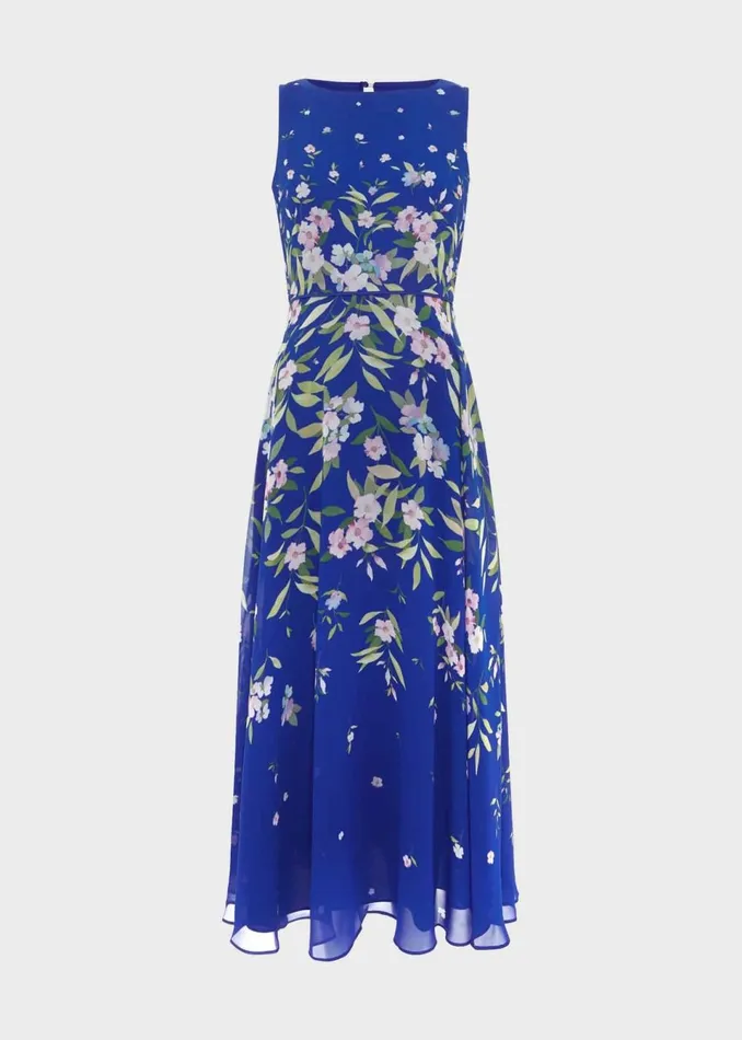 Women Dresses and Jumpsuits Hobbs Carly Floral Midi Dress Blue Multi