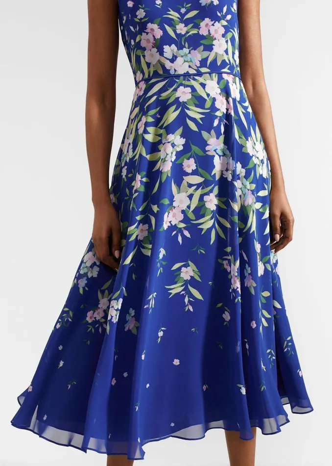 Women Dresses and Jumpsuits Hobbs Carly Floral Midi Dress Blue Multi