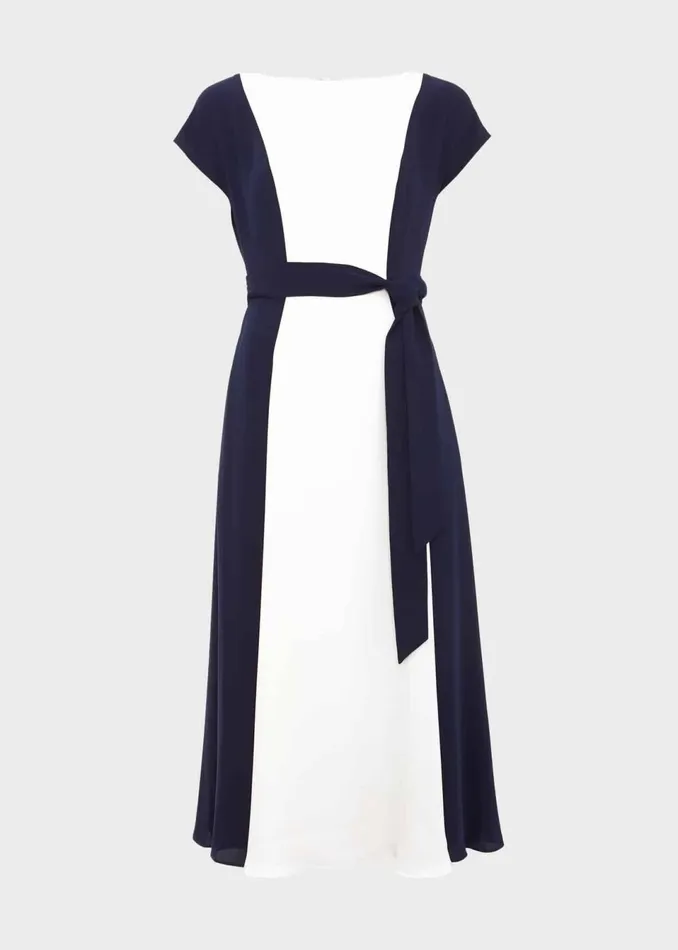 Women Dresses and Jumpsuits Hobbs Emery Tie Belted Midi Dress Navy Cream