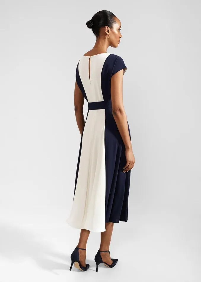 Women Dresses and Jumpsuits Hobbs Emery Tie Belted Midi Dress Navy Cream