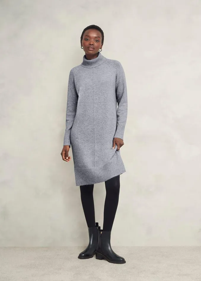 Women Dresses and Jumpsuits Hobbs Nessa Knitted Dress With Alpaca Mid Grey Marl