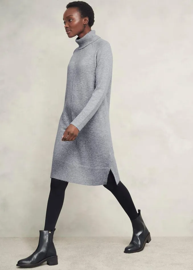 Women Dresses and Jumpsuits Hobbs Nessa Knitted Dress With Alpaca Mid Grey Marl