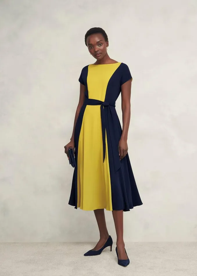 Women Dresses and Jumpsuits Hobbs Petite Emery Tie Belted Dress Navy Yellow