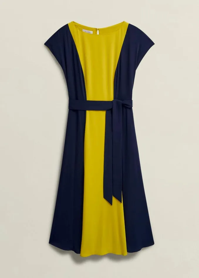 Women Dresses and Jumpsuits Hobbs Petite Emery Tie Belted Dress Navy Yellow