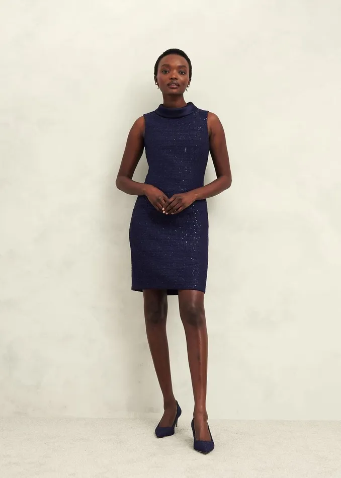 Women Dresses and Jumpsuits Hobbs Prisha Sequin Tweed Dress Midnight Navy