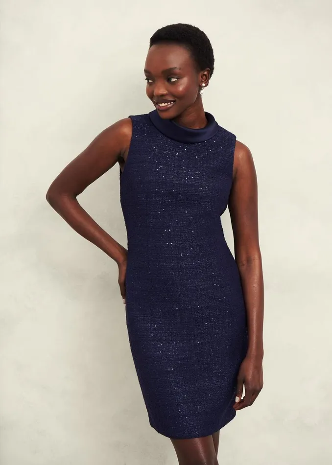 Women Dresses and Jumpsuits Hobbs Prisha Sequin Tweed Dress Midnight Navy