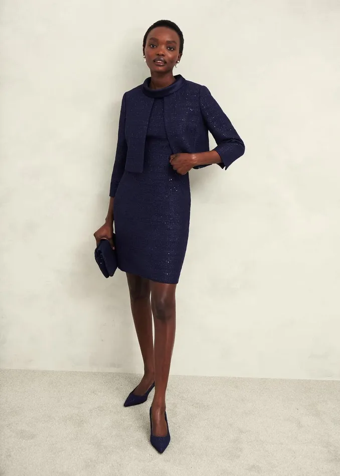 Women Dresses and Jumpsuits Hobbs Prisha Sequin Tweed Dress Midnight Navy
