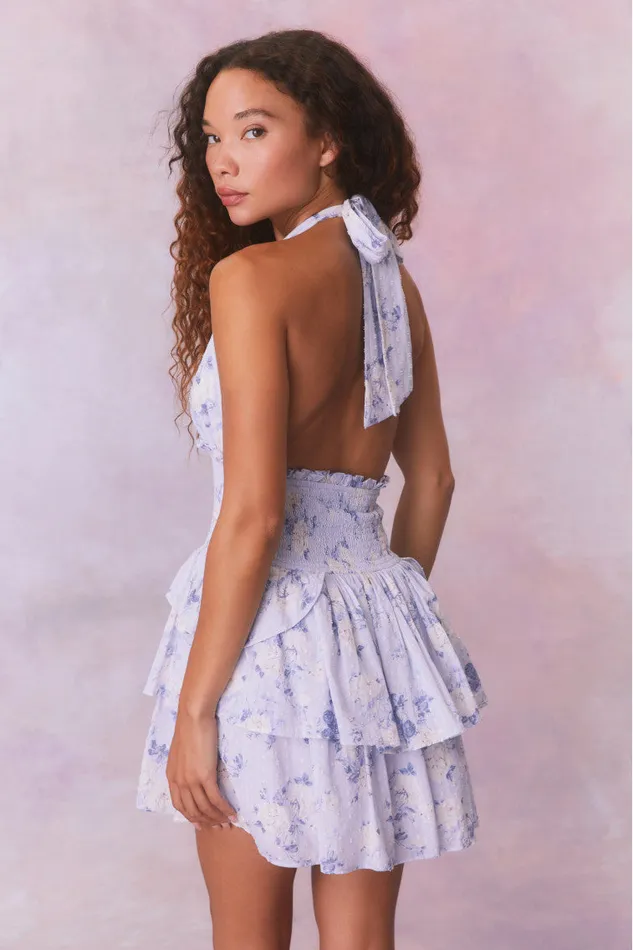 Women Dresses LoveShackFancy Deanna Fragrance Print Halter Mini Dress Whisper Blue