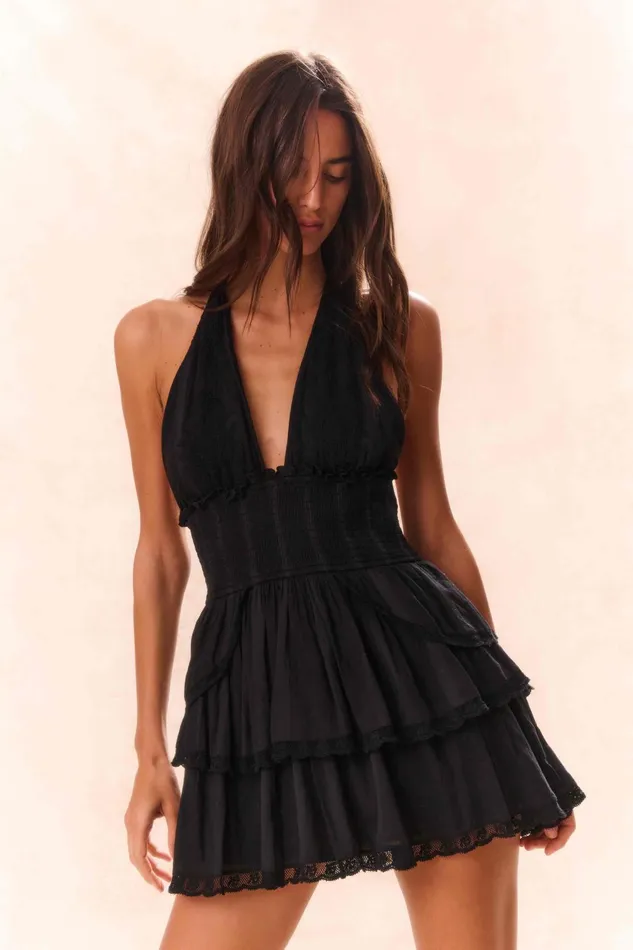 Women Dresses LoveShackFancy Deanna Heritage Halter Mini Dress Black