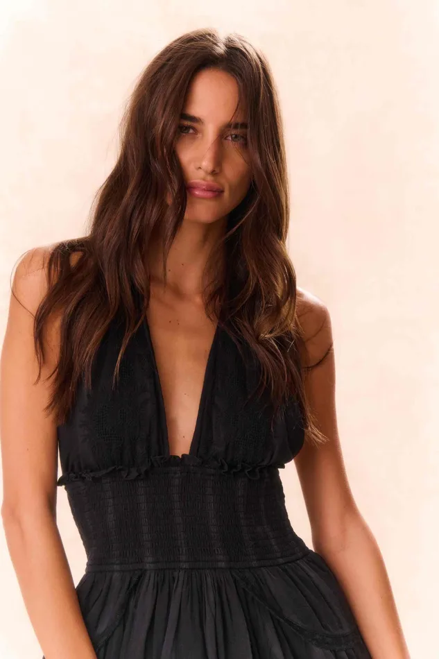 Women Dresses LoveShackFancy Deanna Heritage Halter Mini Dress Black