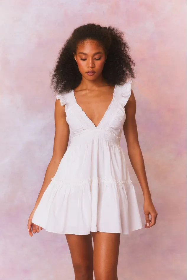 Women Dresses LoveShackFancy Poplar Flutter Sleeve Mini Dress White