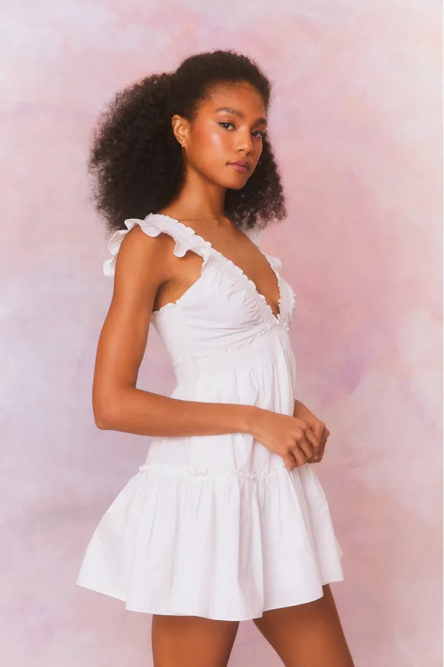 Women Dresses LoveShackFancy Poplar Flutter Sleeve Mini Dress White