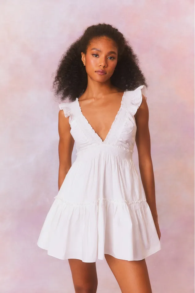 Women Dresses LoveShackFancy Poplar Flutter Sleeve Mini Dress White