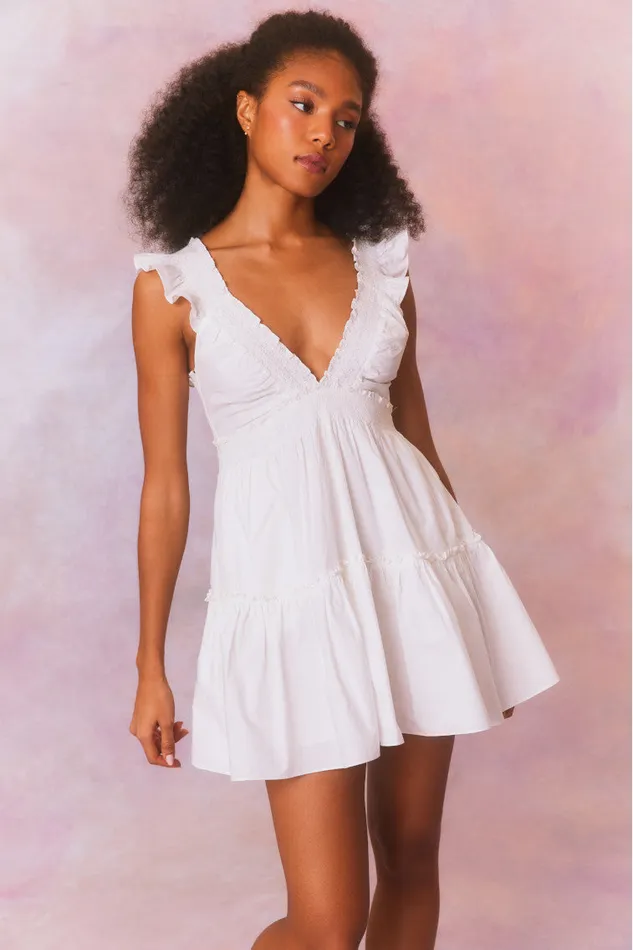 Women Dresses LoveShackFancy Poplar Flutter Sleeve Mini Dress White