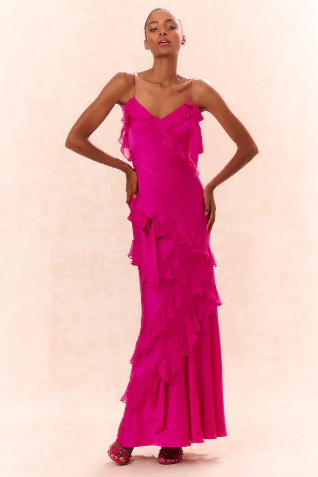 Women Dresses LoveShackFancy Rialto Silk Ruffle Maxi Dress Fuchsia