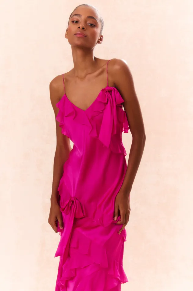 Women Dresses LoveShackFancy Rialto Silk Ruffle Maxi Dress Fuchsia