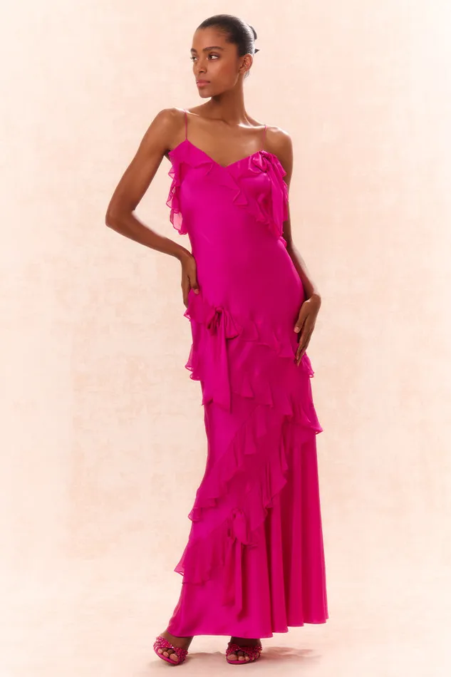 Women Dresses LoveShackFancy Rialto Silk Ruffle Maxi Dress Fuchsia