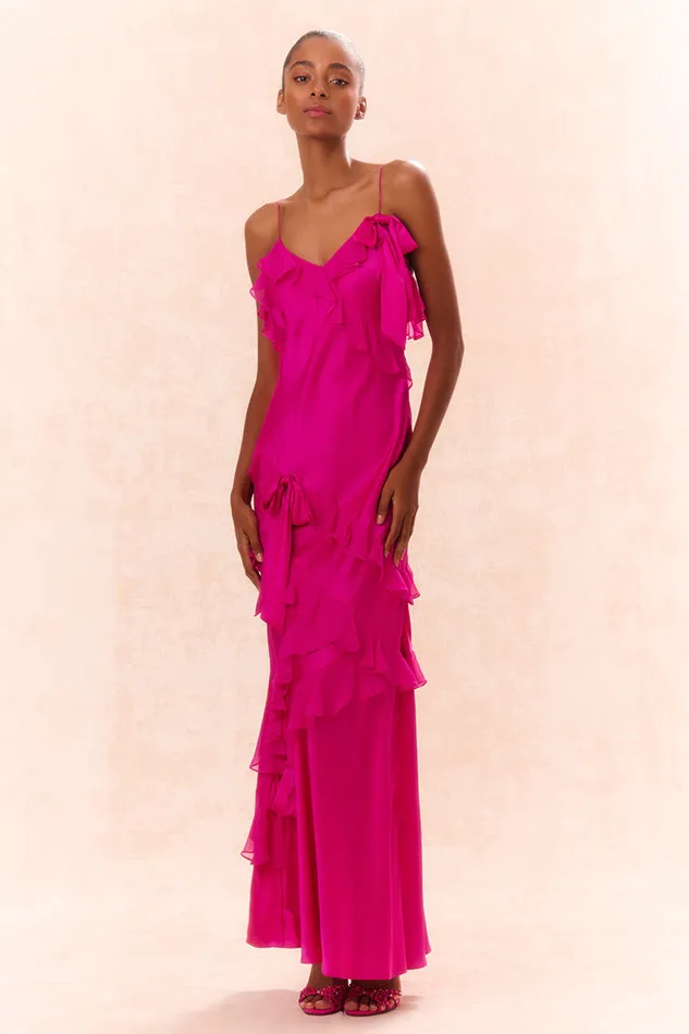 Women Dresses LoveShackFancy Rialto Silk Ruffle Maxi Dress Fuchsia