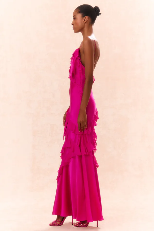 Women Dresses LoveShackFancy Rialto Silk Ruffle Maxi Dress Fuchsia