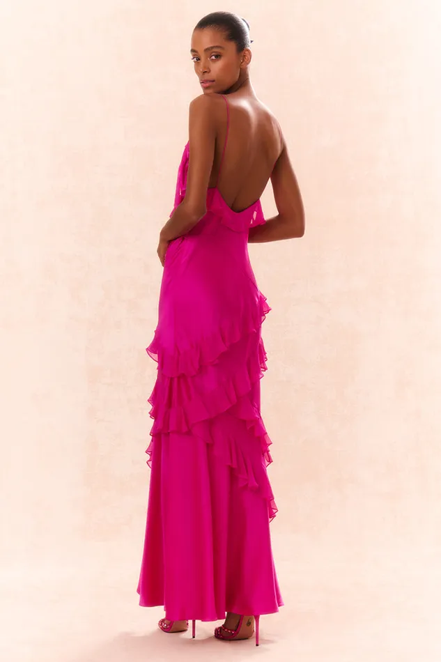 Women Dresses LoveShackFancy Rialto Silk Ruffle Maxi Dress Fuchsia