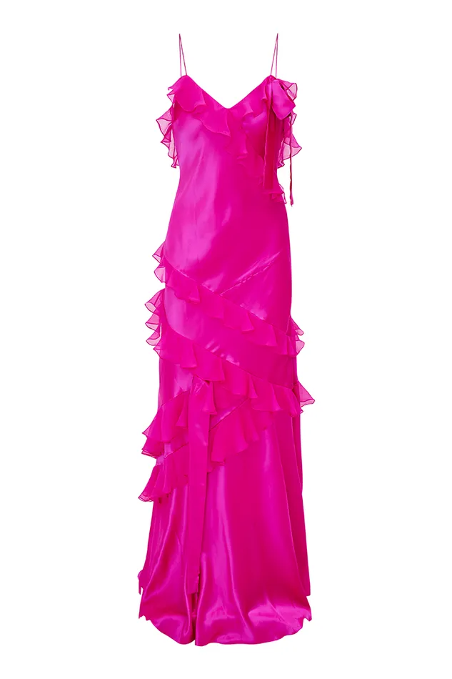 Women Dresses LoveShackFancy Rialto Silk Ruffle Maxi Dress Fuchsia