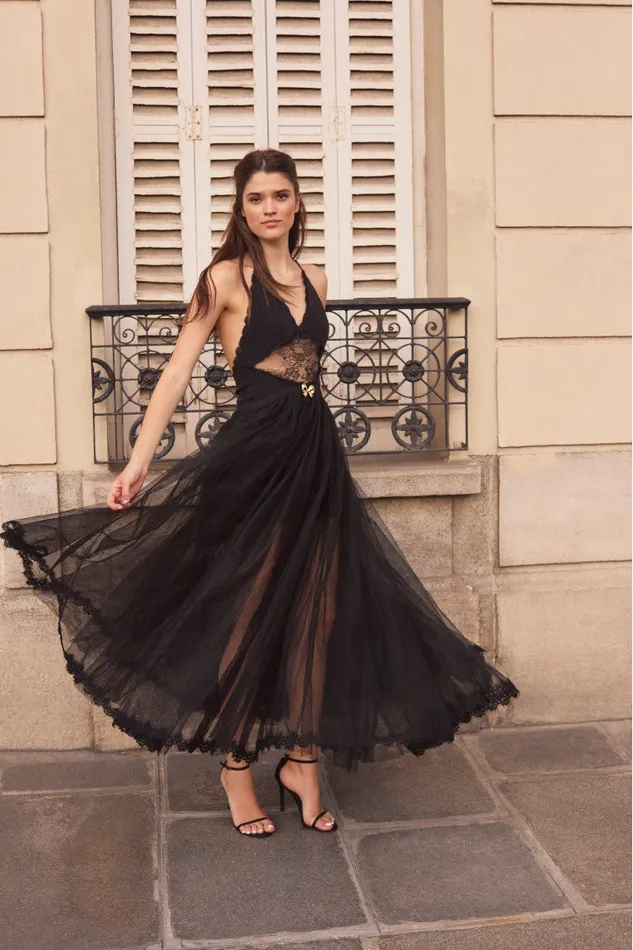 Women Dresses LoveShackFancy Serendipity Lace Maxi Halter Dress Black