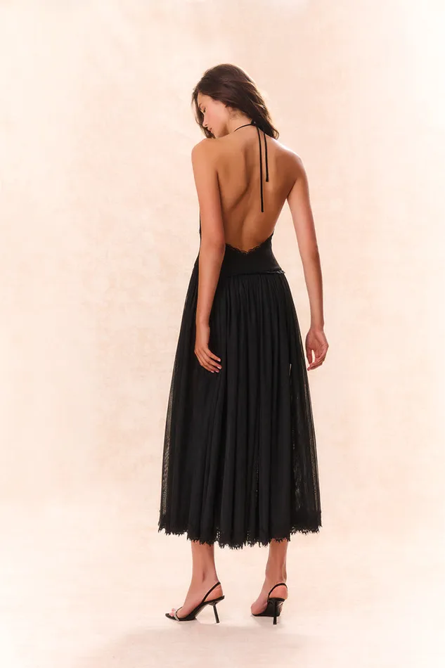 Women Dresses LoveShackFancy Serendipity Lace Maxi Halter Dress Black
