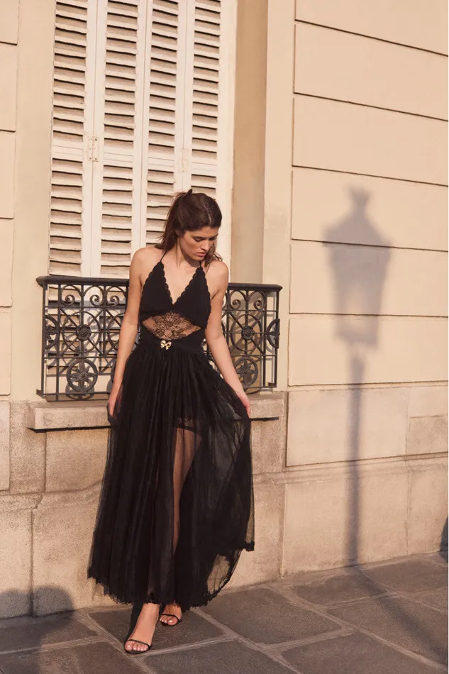 Women Dresses LoveShackFancy Serendipity Lace Maxi Halter Dress Black