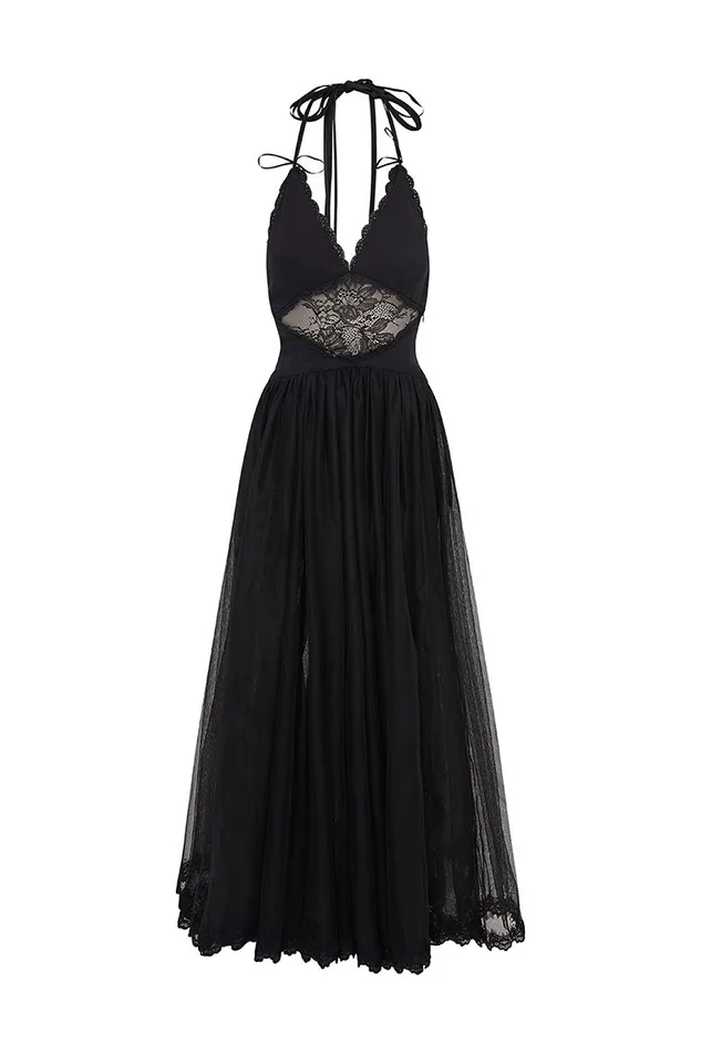 Women Dresses LoveShackFancy Serendipity Lace Maxi Halter Dress Black