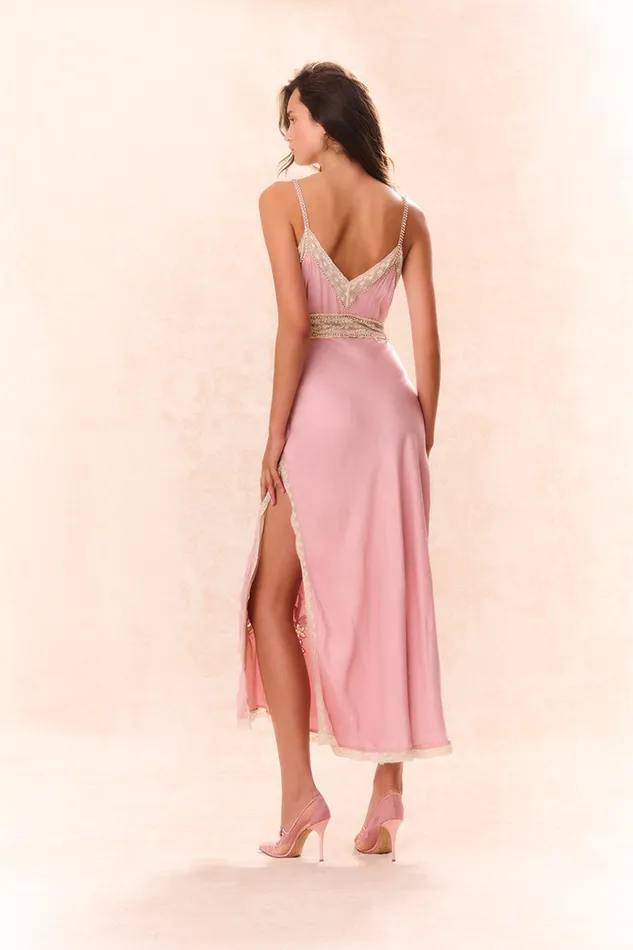 Women Dresses LoveShackFancy Valea Embellished Satin Maxi Dress Ash Pink