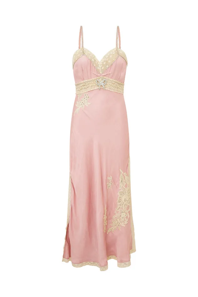 Women Dresses LoveShackFancy Valea Embellished Satin Maxi Dress Ash Pink