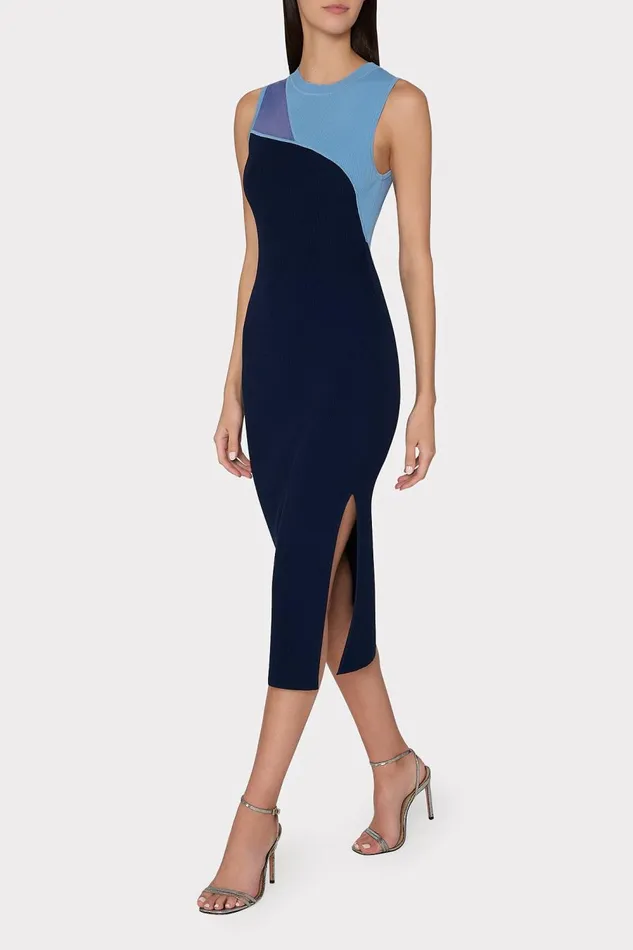 Women Dresses Milly Kyle Color Block Knit Midi Dress Blue Multi Women Dresses Milly Kyle Color Block Knit Midi Dress Blue Multi