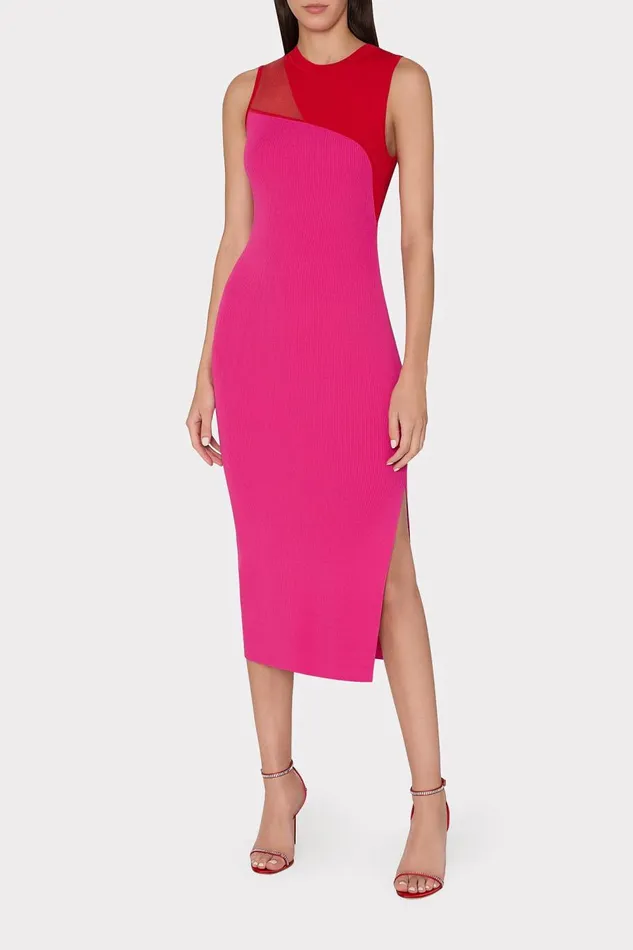 Women Dresses Milly Kyle Color Block Knit Midi Dress Pink Multi