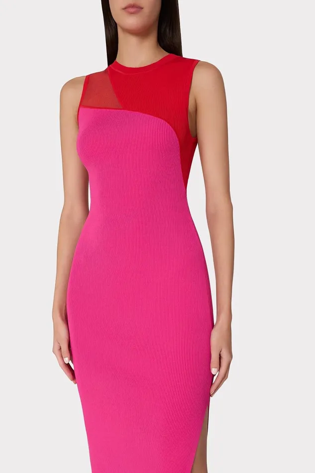 Women Dresses Milly Kyle Color Block Knit Midi Dress Pink Multi