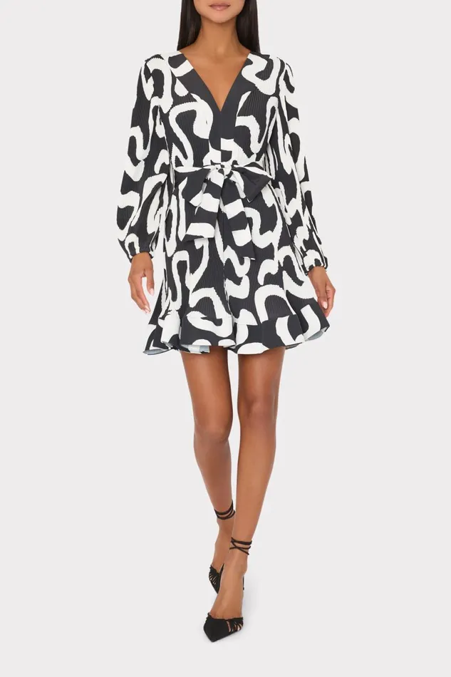 Women Dresses Milly Liv Ink Swirl Pleated Dress Blackwhite