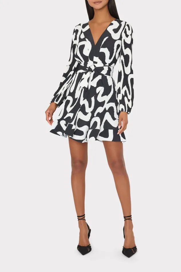 Women Dresses Milly Liv Ink Swirl Pleated Dress Blackwhite