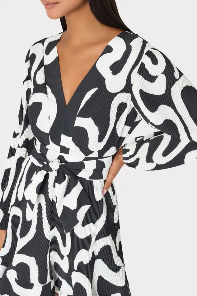 Women Dresses Milly Liv Ink Swirl Pleated Dress Blackwhite