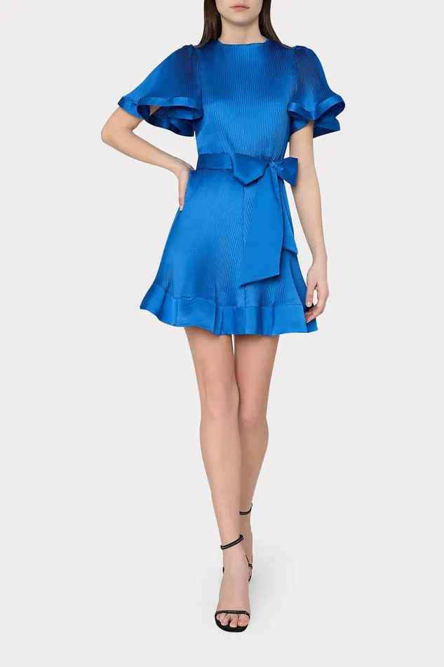 Women Dresses Milly Lumi Satin Pleated Dress Blue