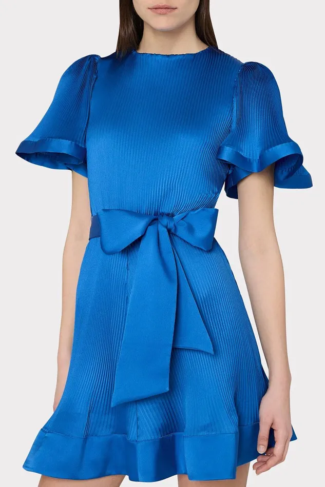 Women Dresses Milly Lumi Satin Pleated Dress Blue