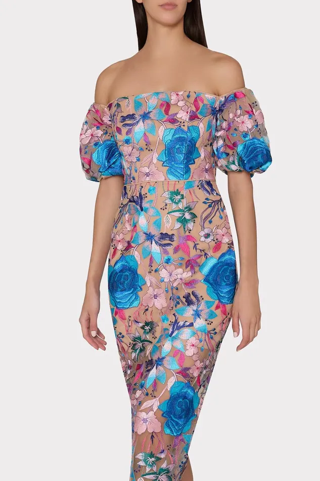 Women Dresses Milly Nira Fall Floral Embroidered Dress Blue Multi