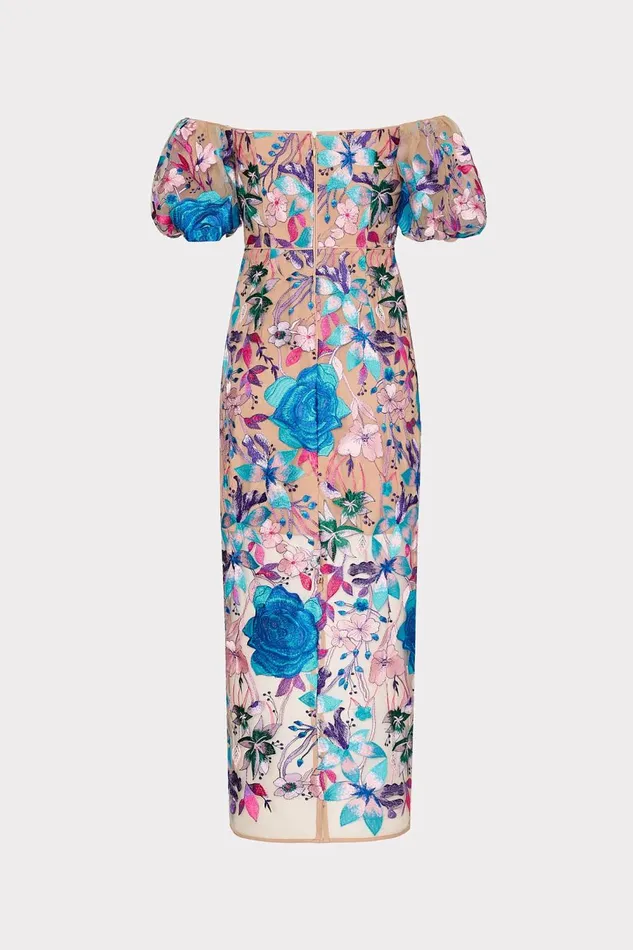 Women Dresses Milly Nira Fall Floral Embroidered Dress Blue Multi