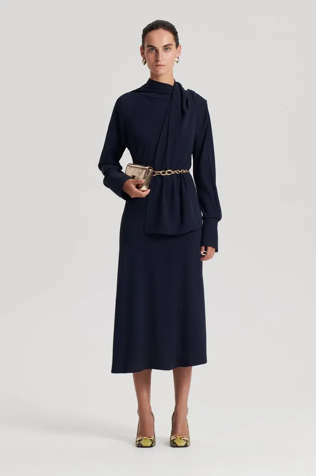 Women Dresses Scanlan Theodore CRAVAT DRESS NAVY