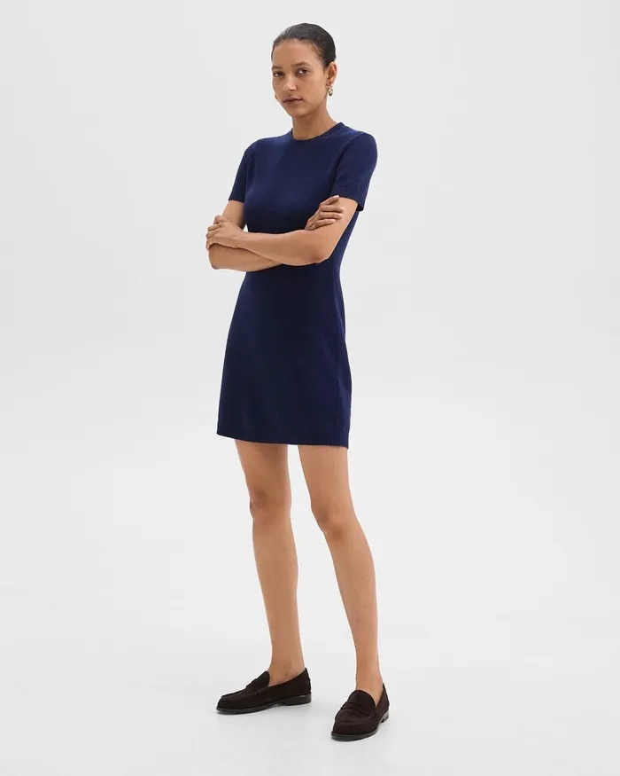 Women Dresses Theory Mini Sweater Dress In Felted WoolCashmere Dark Denim