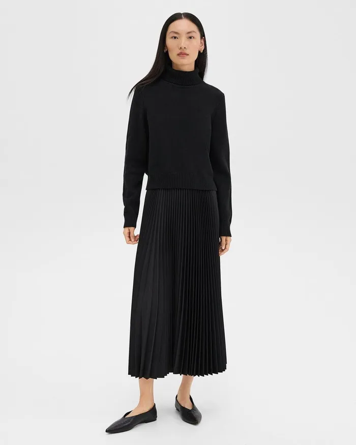 Women Dresses Theory Pleated Combo Dress In Stretch WoolBlend Black
