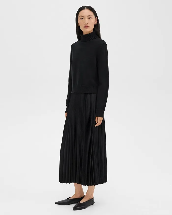 Women Dresses Theory Pleated Combo Dress In Stretch WoolBlend Black