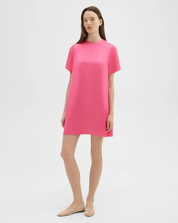 Women Dresses Theory TShirt Dress In Crushed Satin Pink Azalea