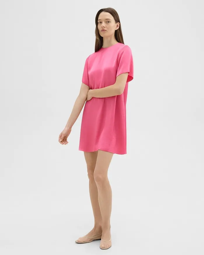 Women Dresses Theory TShirt Dress In Crushed Satin Pink Azalea