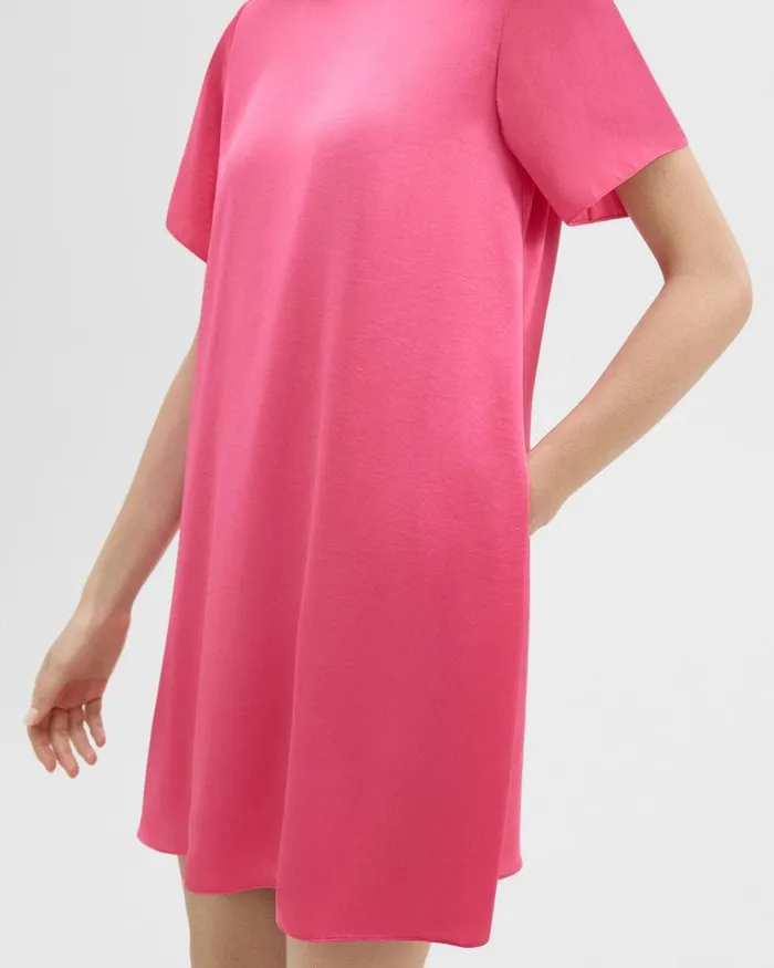 Women Dresses Theory TShirt Dress In Crushed Satin Pink Azalea